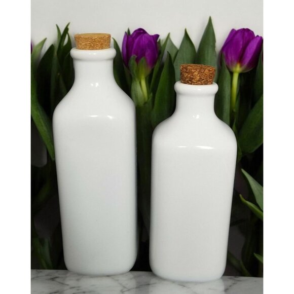 Everyday White Porcelain Bottles With Cork Stoppers By Fitz & Floyd - Picture 3 of 7
